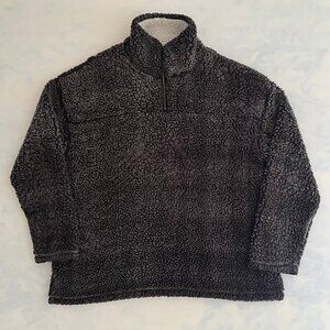 Peach Love Dark Grey Boxy Oversized Sherpa 1/4 Zip Sweater